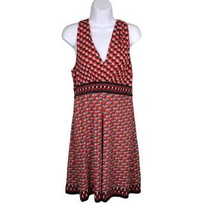 Max Studio Dress Red White and Blue Dot Print Deep V-Neck Sleeveless‎ Women's M